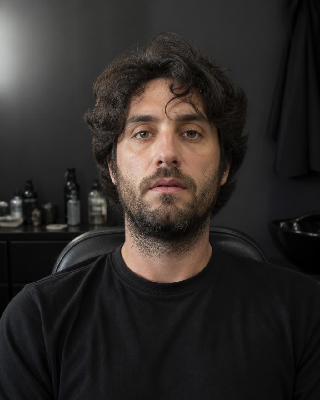 Cliente antes do serviço, cabelo desalinhado e barba sem contorno