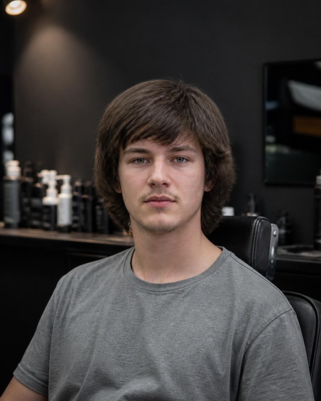 Cliente antes do corte, cabelo liso comprido e sem forma